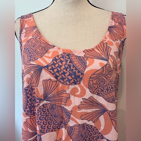 iCantoo Sea Shell Pattern Dress Peach Blue Summer Sleevless Beach Cover Vintage - Picture 2 of 7